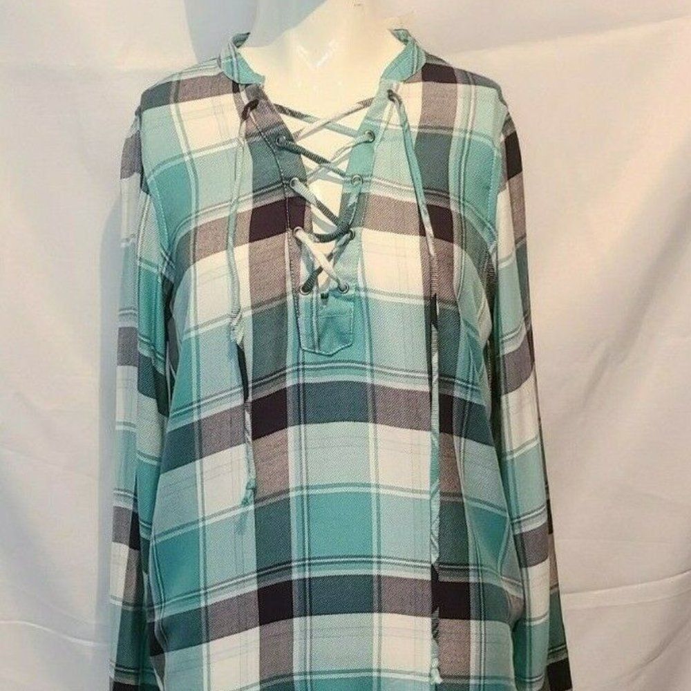 NWT Aeropostale Size XS Top Plaid Blue White NEW